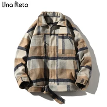 Una Reta, зимнее пальто для мужчин, повседневное, новое, шерстяное, клетчатое пальто, куртки для мужчин, хип-хоп, Мужская винтажная верхняя одежда, шерстяное пальто, уличная одежда, мужское пальто