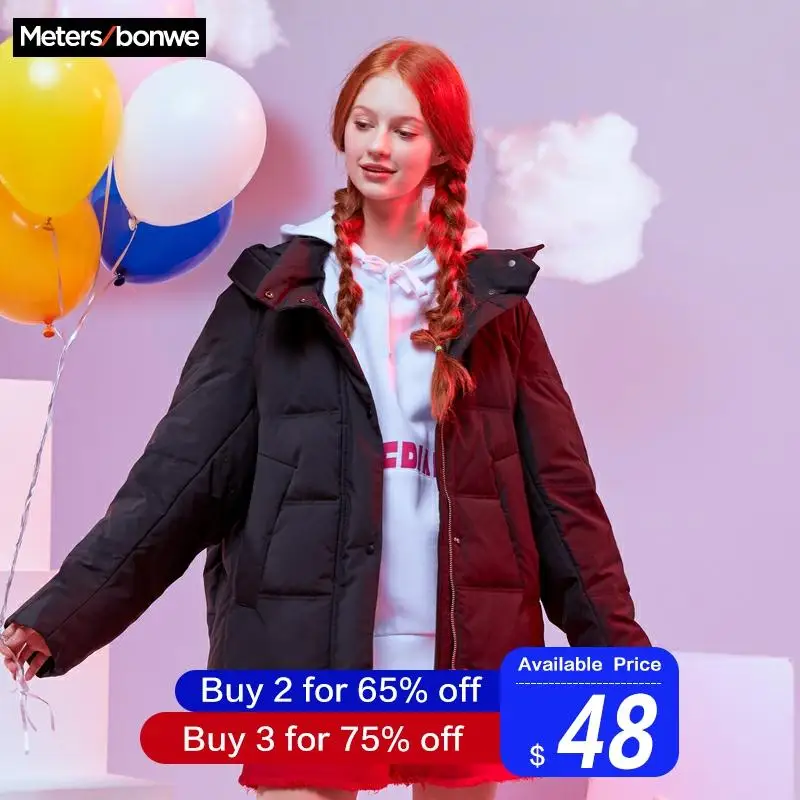 Metersbonwe 2019 пуховик женский зимний теплый 80% белый утиный пух короткий свободный