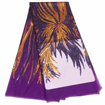 

Purple Orange 5Yard Soft Hand Cut Elegant African French Lace Fabric Shiny Wedding Nigeria Ghana Celebration Dress With Sequins
