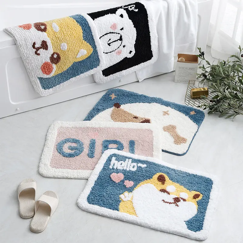 Animal Dog Shiba Inu Flocking Anti-Slip Doormat Absorb Water Floor Mat Carpet Bath Mat Shiba Inu Corgi Dog Tatami Tapete Rug