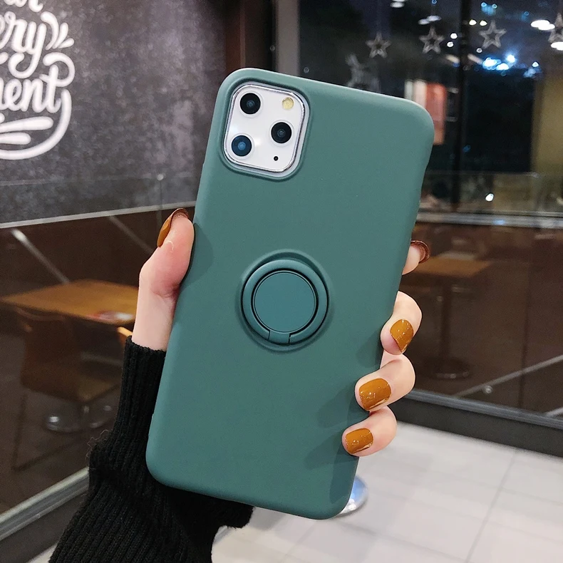 Dark Green Мягкий силиконовый чехол, чехол для iPhone 7, 8, 6, 6S Plus, X, XS, S, 11 Pro, Max, XR, подставка для телефона, кольцо-держатель, противоударный защитный чехол для iPhone7 On - Цвет: Dark Green