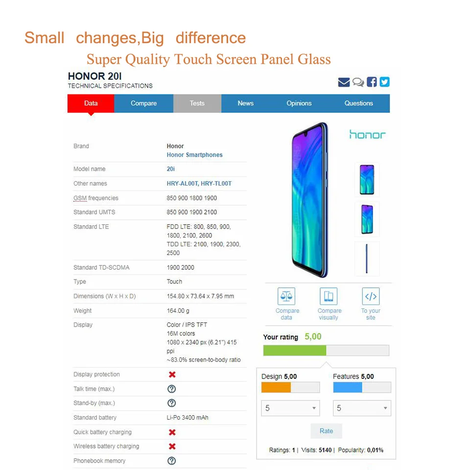 Для huawei Honor 20i сенсорный экран Сенсорная панель переднее внешнее стекло для Honor 20 Lite ЖК-стекло Замена объектива