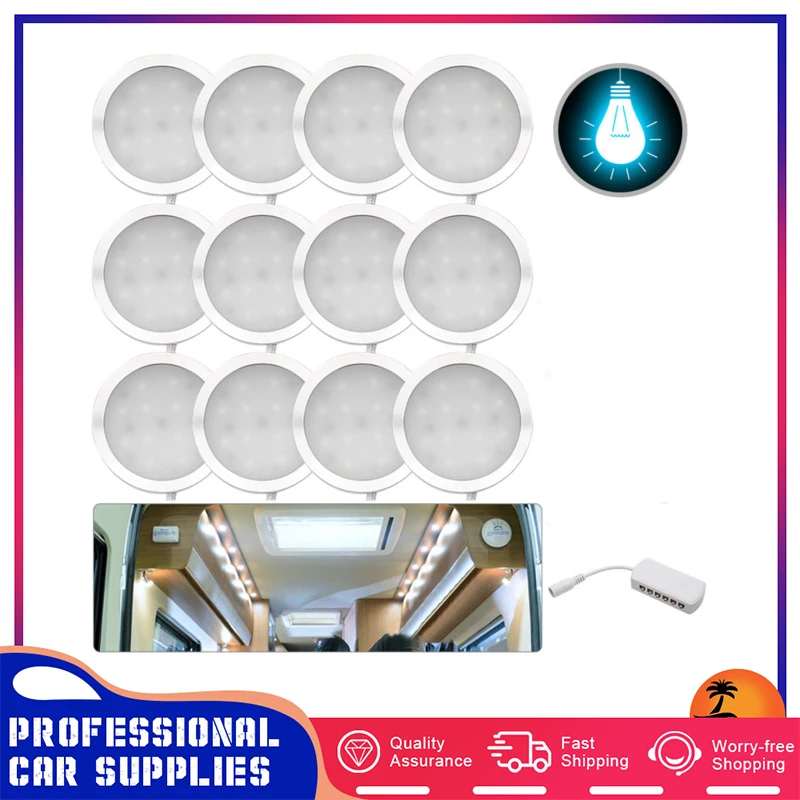 12pcs 12V LED Interior White Spot Lights for Camper Van Caravan VW T4 T5 Compatible 5521 Head Car Charger Household Bright Light
