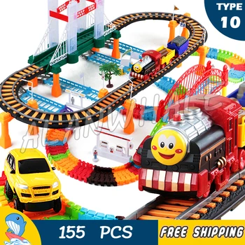 

155pcs 3D Two-Layer Elevated Rail Bridge Train Kit Spiral Wheels Track Roller Electric Flashing runway Toys Gifts Boys