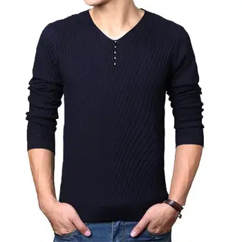 

OLOEY 2019 New Men's Sweater V-neck Thin Pullover Sweater Fashion Wild Solid Color Casual Long-sleeved Sweater Men