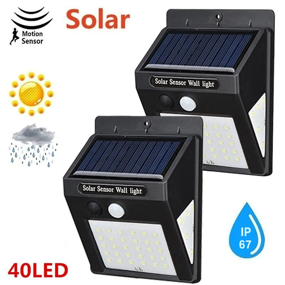 

40 LED Solar Light PIR Motion Sensor solar Wall Lamp Waterproof Garden Lights Path yard Emergency Security Light 3 Side Luminous