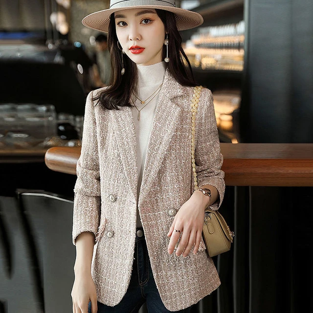  JXQXHCFS Women Tweed Jacket Spring Casual Coat Korean Vintage  Outwear Loose Tops black XS : Clothing, Shoes & Jewelry