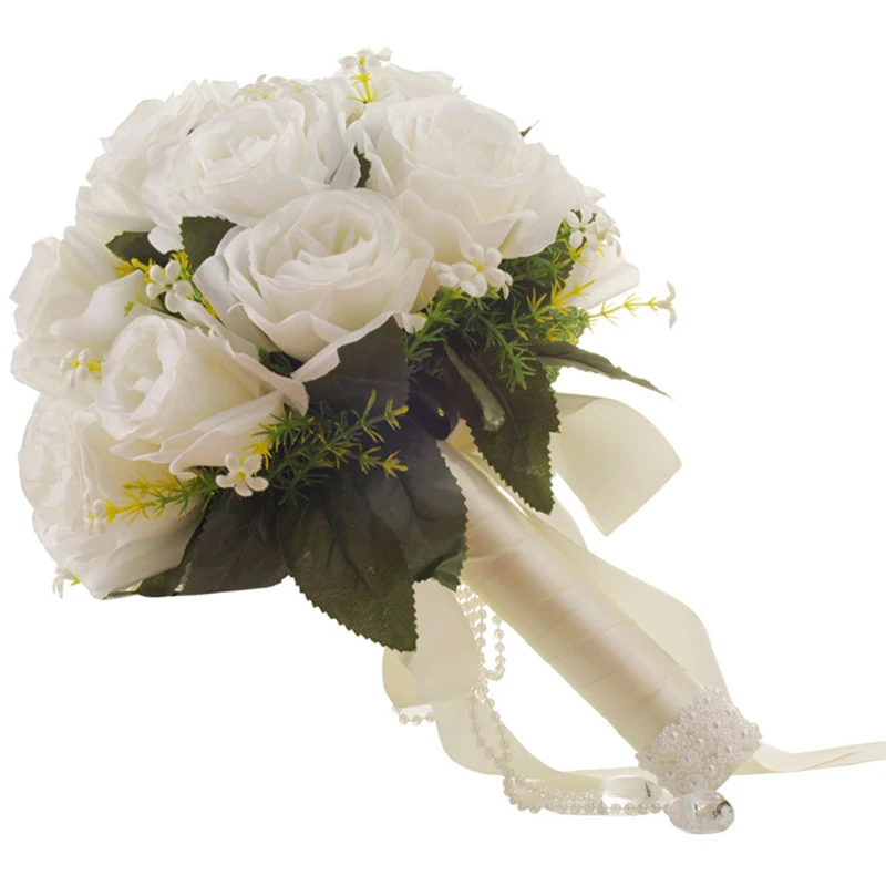 White Flower Bouquet Wedding Bouquet Handmade Leaves Pearl Flowers Bridesmaid Wedding Bouquets
