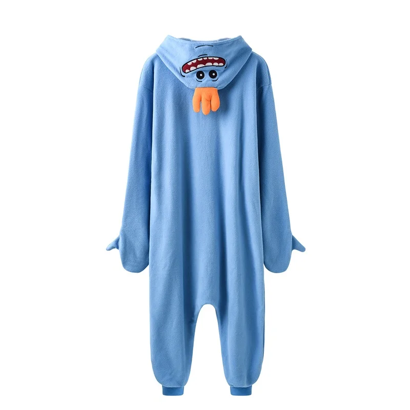 Unisex Mr Meeseeks Onesie - Funny Kigurumi Cartoon Pajamas with Zipper for Women - Polar Fleece Rick and Morty Meeseeks Jumpsuit Sleepwear image 2