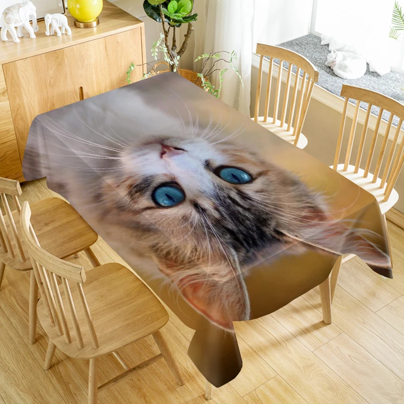 Cat Tablecloth Animals Table Cloth Dustproof Washable Cloth Rectangular
