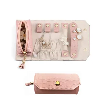 

Fresh And Simple Girl Earrings Plate Jewelry Box Protable Leather Earrings Ring Multi-function Jewelry Storage Box