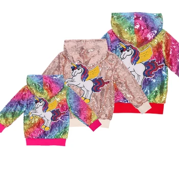 

Baby Girls Unicorn Jackets Sequin Gold Hoodie Rainbow Kids Glitter Coat Pink Party Toddler Sparkle Jacket Spring Birthday Costum