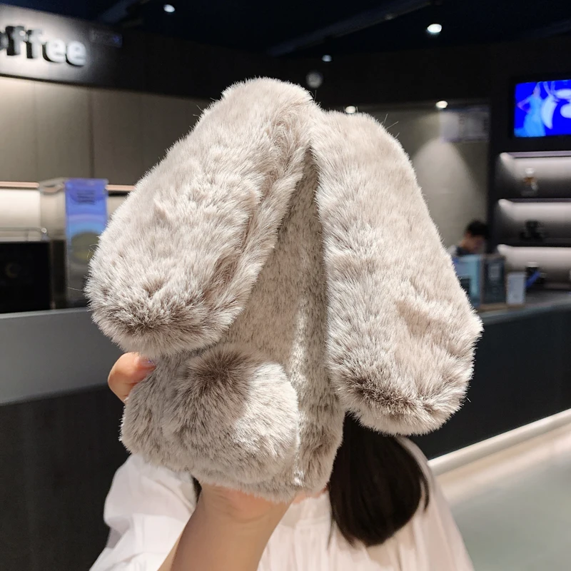 Cute Fluffy Rabbit Hair Fur Case For Huawei P10 P20 P30 Mate 10 20 30 Pro lite 20X Honor 8 9 10 20 Pro lite 10i Warm Phone Case silicone case for huawei phone