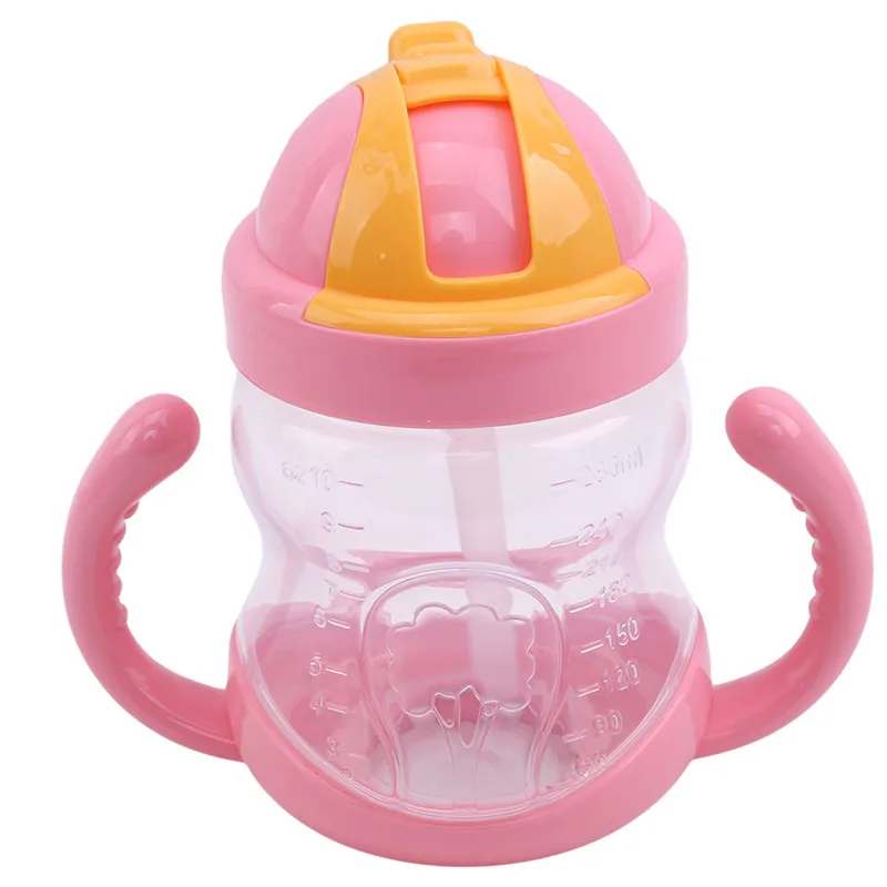 Pink 280ml Baby Training Drinking Cup Horn Handle Shape Children Kettle Sippy Cup PP Waterproof Training Cup Bottle - Цвет: Pink