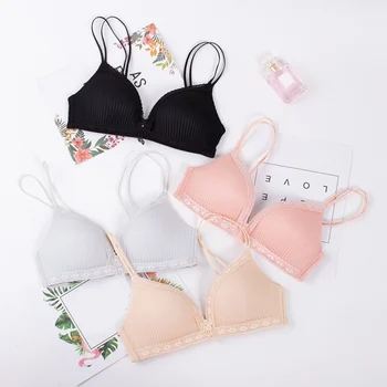 

New Sexy Striped Lace Bra Girl Seamless Underwear Triangle Cup Bra Thin Section Gathered Bra Beauty Back Tube Top