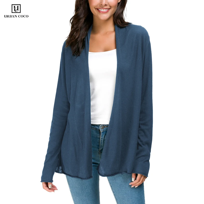 

Women's Solid Open Front Long Sleeve Casual Thin Cardigan