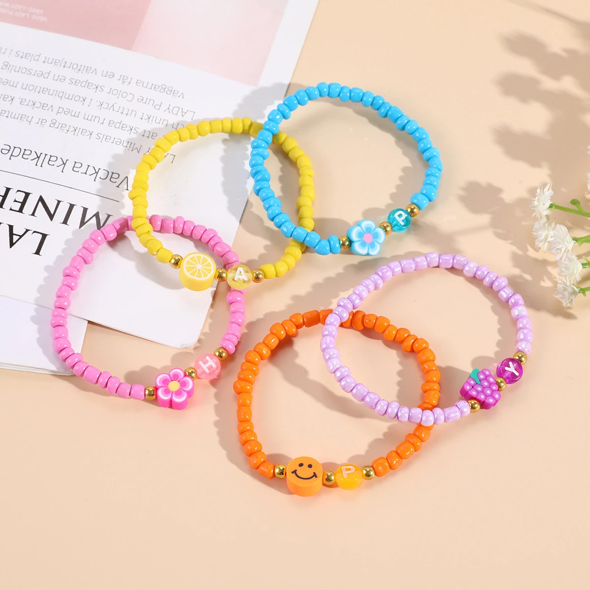 Makersland pulsera de cuentas de colores para brazalete con cuentas de limones morados bonitos, venta al por mayor, joyería artesanal|Pulseras de hilo| - AliExpress