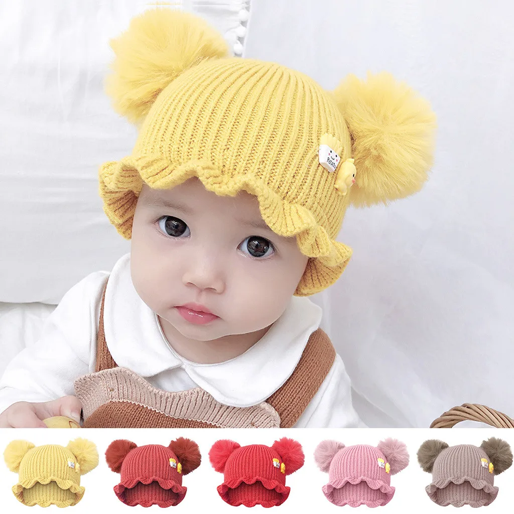 Solid Colors Pattern fashion Baby Hat Winter Keep Two Bear Ears Baby Cap Warm Knit Hat Scarf Set Children Cartoon Cute Wool Hat