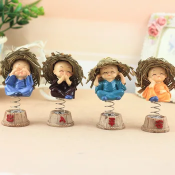 

Spring Rotating Straw Hat Four Not Little Monk Safe Trip Car Decoration Cute Doll Car Decorations Gift