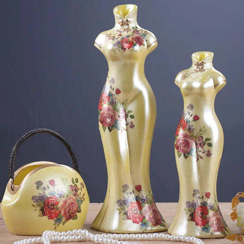 Китайский стиль Cheongsam сумка из трех частей костюм керамическая ваза креативная Гостиная ТВ шкаф украшения X3143