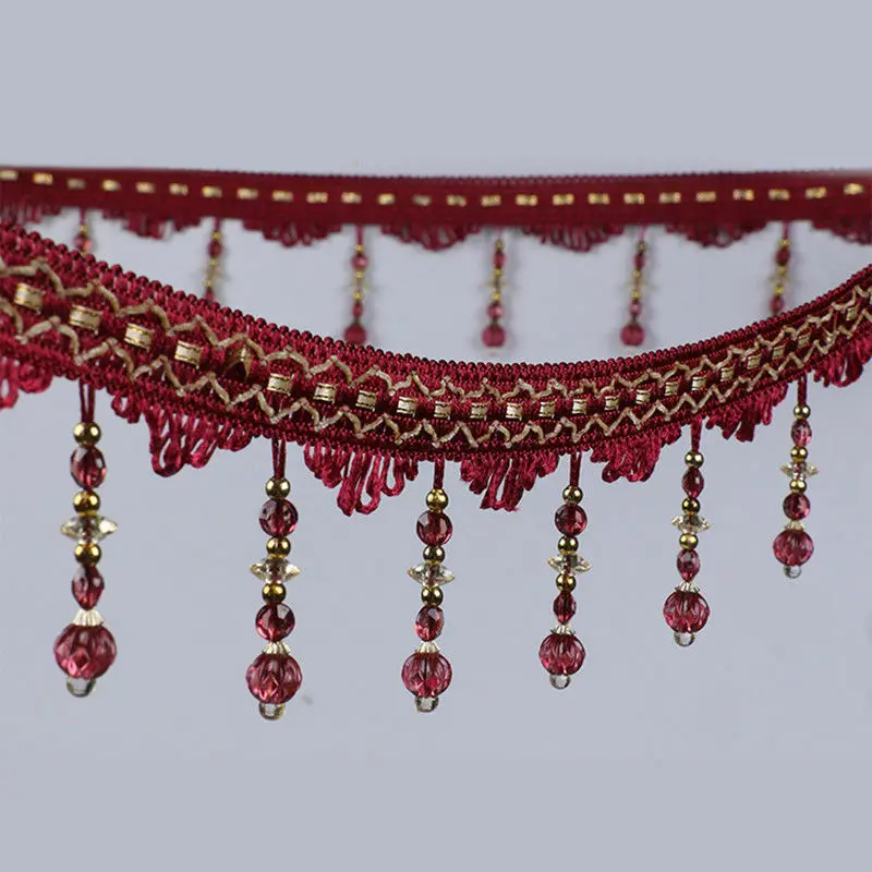 Curtain Accessories 1m/string Crystal Beaded Lace Fringe