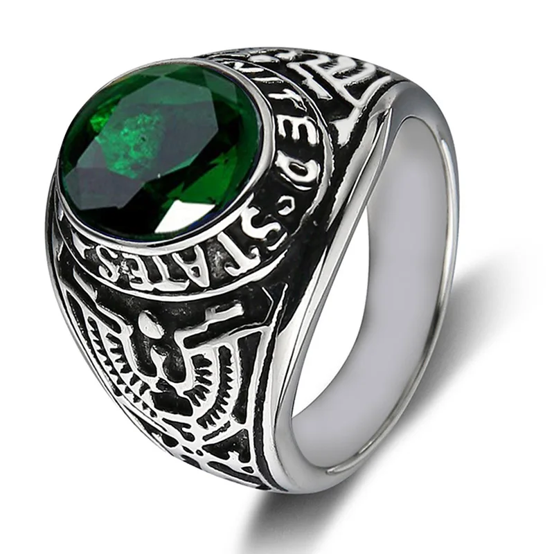 green Valily Jewelry Для Мужчин's армии США кольцо с красный/зеленый/черный CZ камень нержавеющая сталь Винтаж американские военные кольца для Для женщин - Цвет основного камня: green