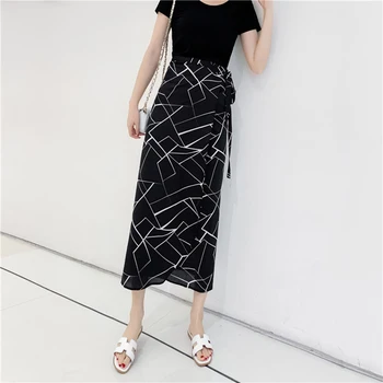 

Geometric Print Long Maxi Skirt Women Summer Boho Skirt Lace Up Split Bohemian Beach Skirt Plus Size Korean Design Party Casual