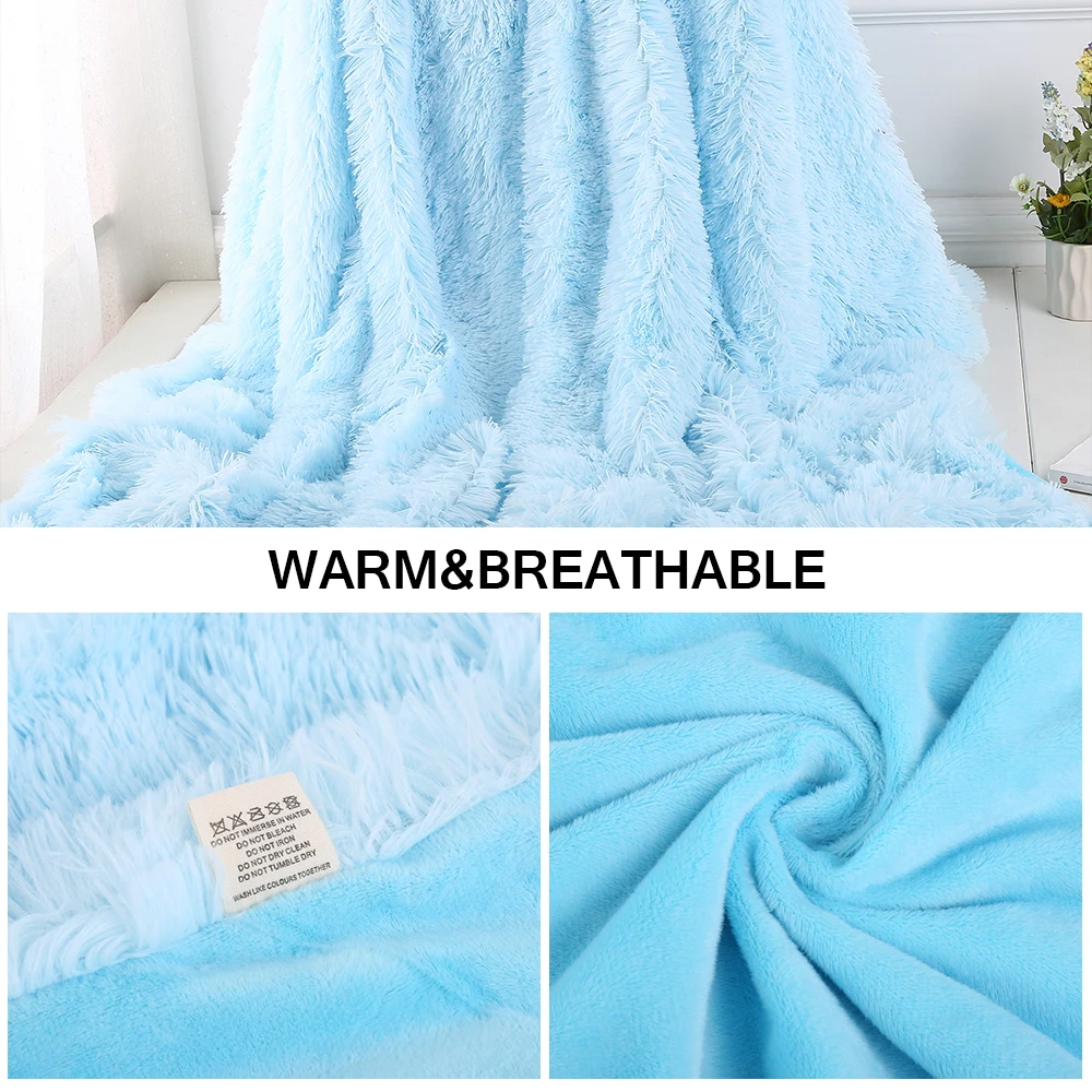 DIDIHOU 130x160cm Solid Color Shaggy Blanket Soft Plush Reversible Baby Blankets Washable Bed Couch Microfiber Adult Blanket