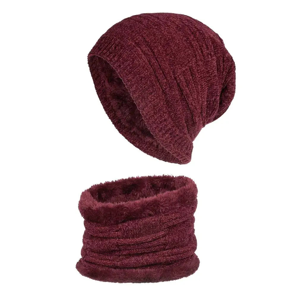 Burgundy Set Joymay новые зимние шапочки Neack теплый набор унисекс Простой теплый мягкий шарф череп вязаная шапка шапки Touca Gorro шапка s WM125 - Цвет: Burgundy Set