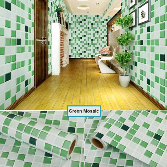 Bathroom Waterproof Mosaic Wall Stickers Kitchen Oil Proof Decoration Wallpaper Bath Toilets Self Adhesive Tiles Decorative Film 7006 Green