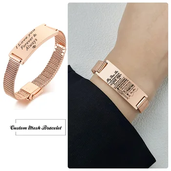 

Custom Rose Gold Mesh Bracelet for Women Men Stainless Steel Belt Buckle Wristbands Adjustable 16.5cm To 21cm