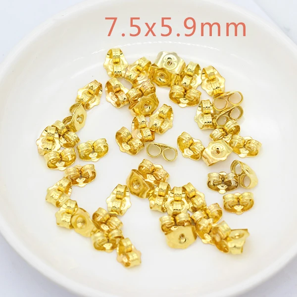 100p серебряные позолоченные серьги-клипсы с бабочкой, сменный клатч с бабочкой, сделай сам, ювелирное изделие - Цвет: 7.5x5.9mm gold