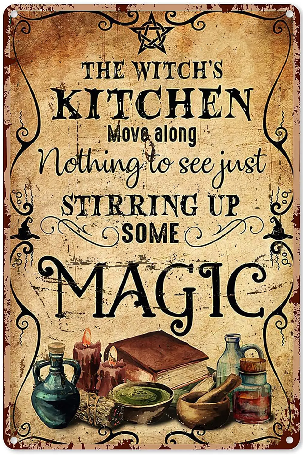 

Witchy Decor for Shelves Witch The Witch'S Kitchen Halloween Vintage Poster,Metal Tin Sign 8x12 inch