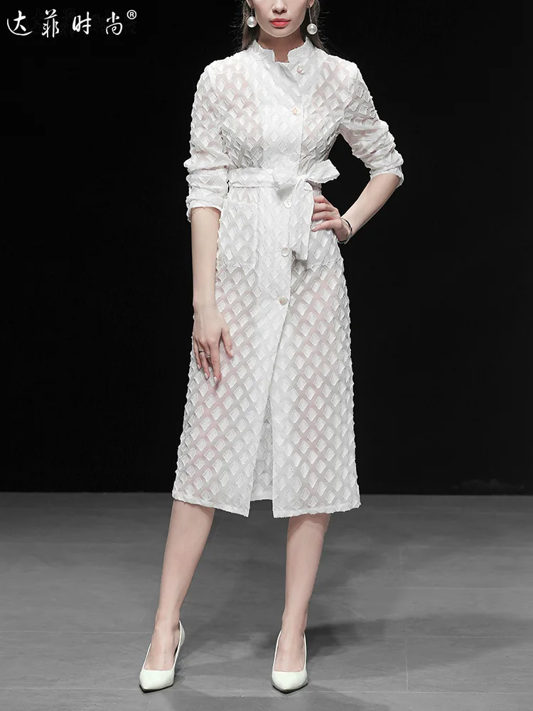 Высококачественное дизайнерское платье для подиума, женское осенне-зимнее Элегантное Белое Женское офисное платье, винтажное платье миди с длинным рукавом, женское платье