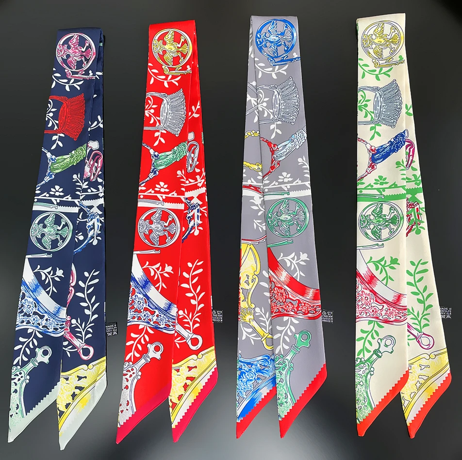 2023 New Stirrup 100% Silk Scarf Brand Bag Scarves Women Fashion Design Neckerchief Scarf Hair Accessories Foulard Headbands