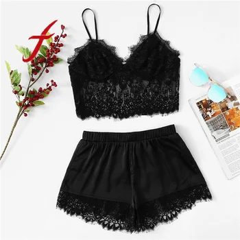 

Feitong Pijama Women Pajama Set Sexy Lingerie Set Satin Sleepwear Summer Pyjama Femme Lace Pajamas For Women Lingeries Femme
