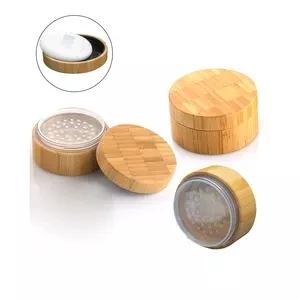 

30ml 1oz Empty Refillable Portable Bamboo DIY Make Up Loose Powder Puff,Bamboo loose powder case, purse size powder puff make up