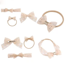 

Lace Flower Headband Nylo Turban for Baby Girls Headwear Children Lace Hollween Headwrap Hair Clip Newborn Photo Props Set