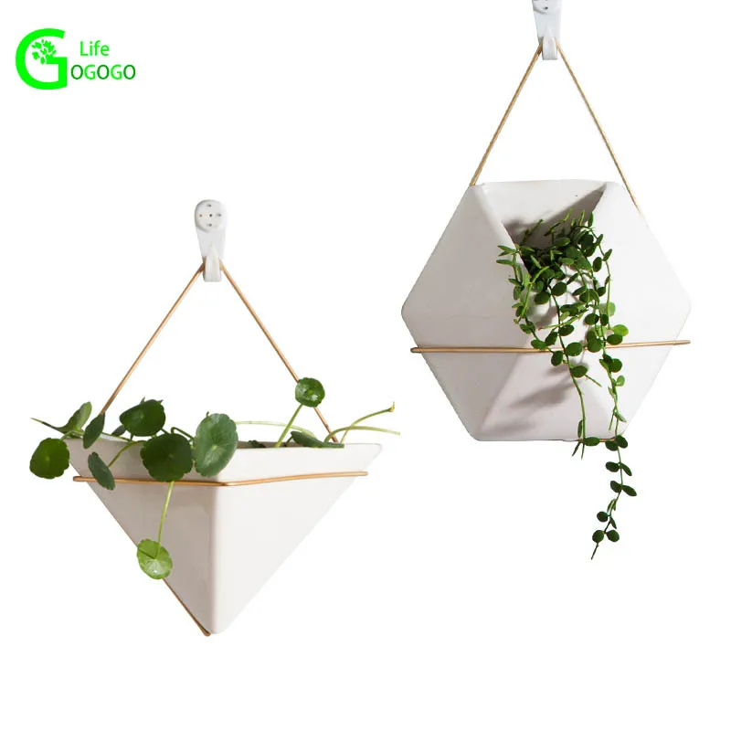 

1pcs Creative Ceramic Polygon Wall Hanging Flower Pot Hydroponic Terrarium Fish Tank Home Decor Wedding Decor Ornament Vases