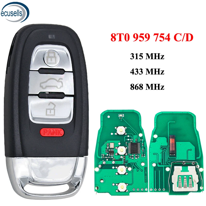 3+1/4 Buttons Smart Remote Key 315/433/868 MHZ 8T0 959 754 C/D For Audi Q5 A4L A5 A6 A7 A8 RS4 RS5 S4 S5 | Автомобили и мотоциклы