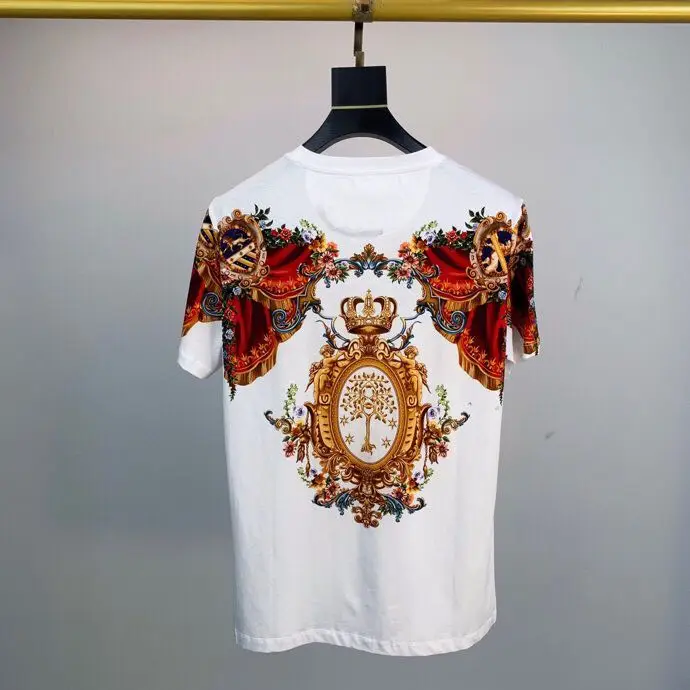 AH1288Fashion мужские топы и тройники Подиумные Роскошные известный бренд Европейский дизайн Короткие вечерние футболки с принтом мужская одежда