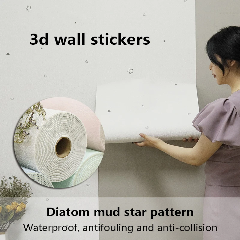 50x280cm Foam Self-Adhesive Wallpaper Star Pattern Waterproof Self-Adhesive Panel Bedroom Kitchen Furniture Wall Stickers
