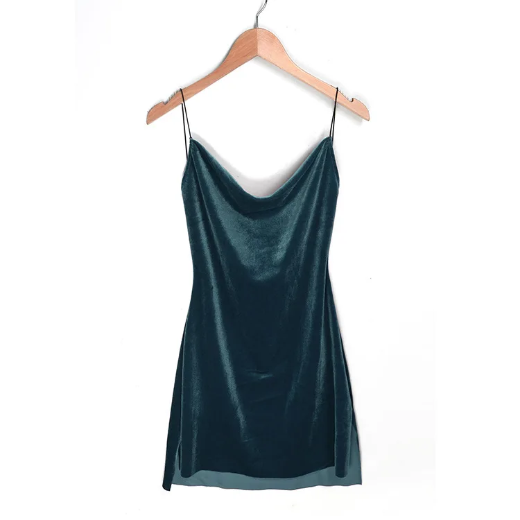 Короткое Ночное Платье женское черное Коралловое бархатное мягкое сексуальное ночное платье без спинки - Цвет: DARK GREEN