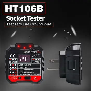 

HT106B Socket Tester Portable Voltage Test Socket Detector EU/US/UK Plug Backlight LCD Display Polarity Phase Check Socket Test