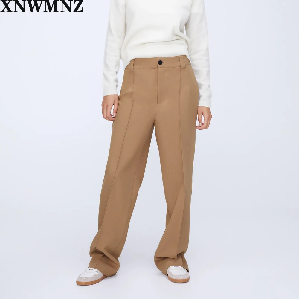 

XNWMNZ Za Women Spring Autumn Pants Office Lady Solid Points Loose Female Trousers High Waist Slim Straight Women Suit Pants