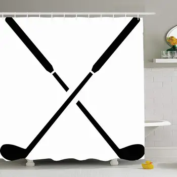 

Shower Curtain Set with Hooks 60x72 Play Relaxation Golf Clubs Tee Crossed Competition Set Equipment Sports Golfing Recreation