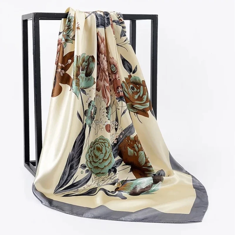 Шелковые шарфы Foulard 90*90 см квадратная голова хиджаб шарф Женский шифон шаль Бандана обертывание глушитель парео - Цвет: 24