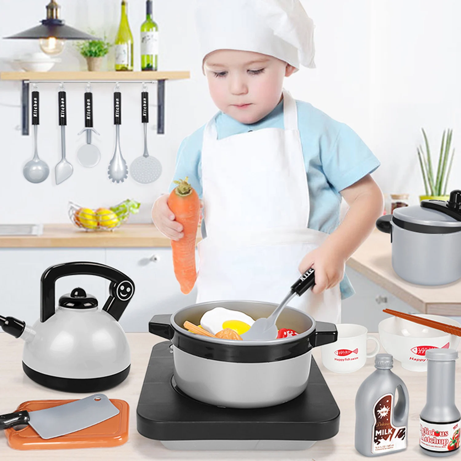 Дети Моделирование кухня ролевые игры игрушки кухонная посуда игровой набор приготовления пищи с духовкой чайник горшки еда для детей малышей кухонные принадлежности игры