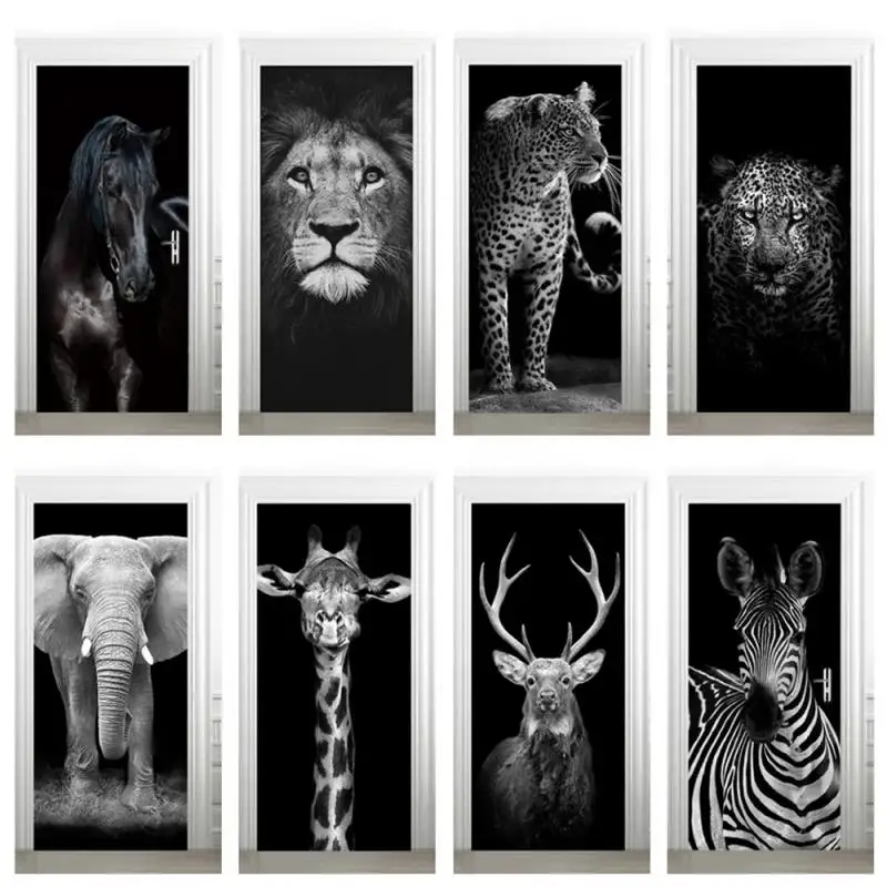 

Lion Zebra Elephant Animal Door Sticker Pvc 3D Diy Self-Adhesive Waterproof Wallpaper Home Decor Bedroom Art Murals for Doors