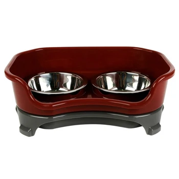 

Pet Stainless Steel Anti-Drop Double Bowl Higher Splash Proof Baffle Anti-Sliding Dog Dishes for Pet Dog Cat Feed-Red